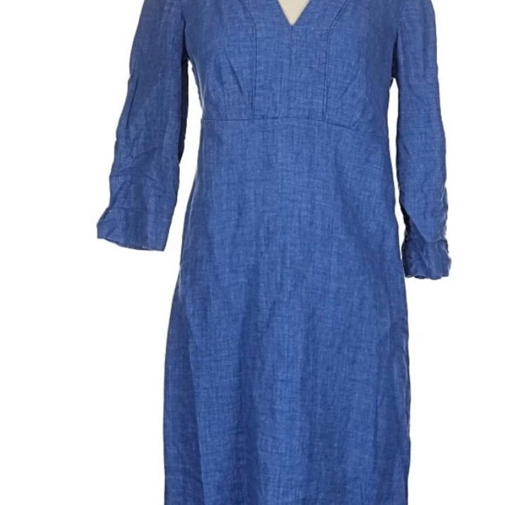 Boden 100% Linen Blue 3/4 Sleeved Dress - Picture 7 of 10